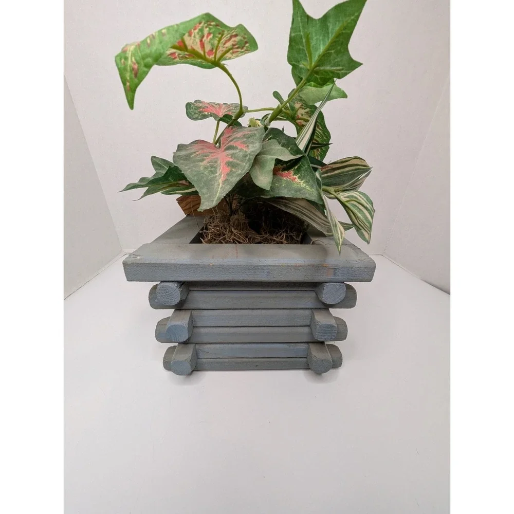 Rustic Fishing Cabin Decor w/ Faux Plant Log‎ Cabin 